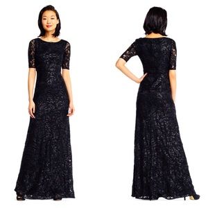 Adrianna Papell Black Lace Sequin Gown